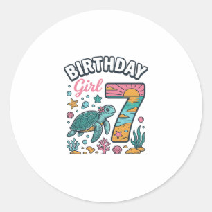 Adesivo Tartaruga Marinha Menina de Aniversário 7º Anivers