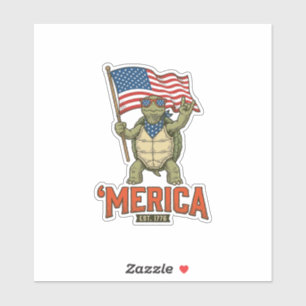 Adesivo Tartaruga Patriótica ‘Merica Vetor Vintage