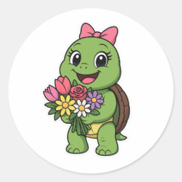 Adesivo Tartaruga segurando flores