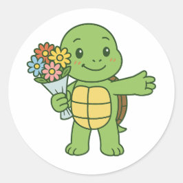 Adesivo Tartaruga segurando um buquê de flores