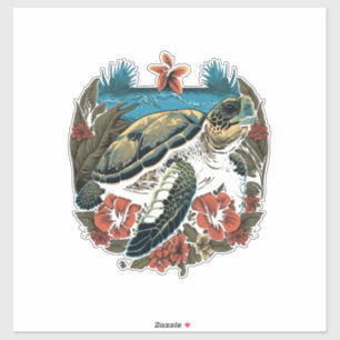 Adesivo Tartaruga Tartarugas Marinhas Havaianas Flor de Hi