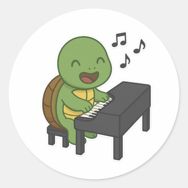 Adesivo Tartaruga tocando piano  (Frente)