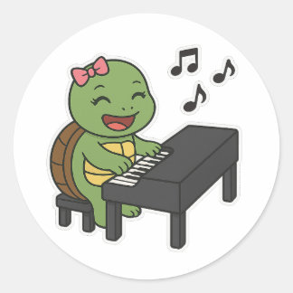 Adesivo Tartaruga tocando piano