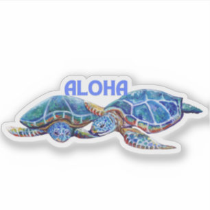 Adesivo Tartarugas Abraçando Aloha Vinheta Havaiana