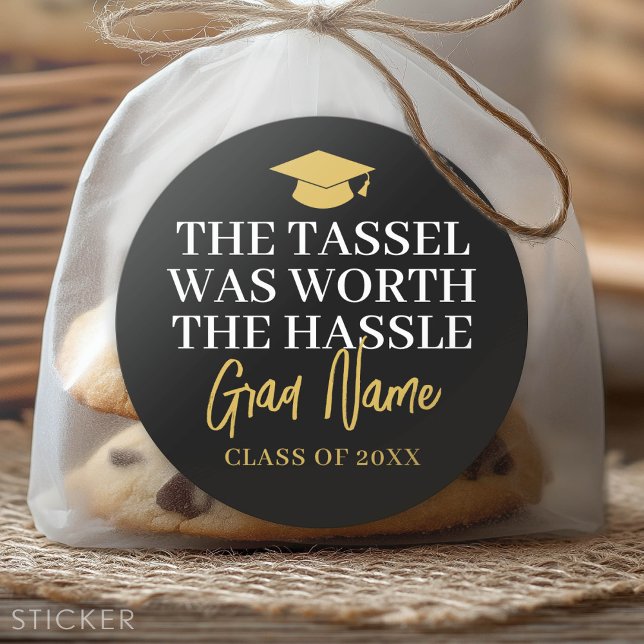 Adesivo Tassel valeu a pena - Nome do Formando Dourado (Custom Graduation Sticker - Favor Stickers or Envelope Label)