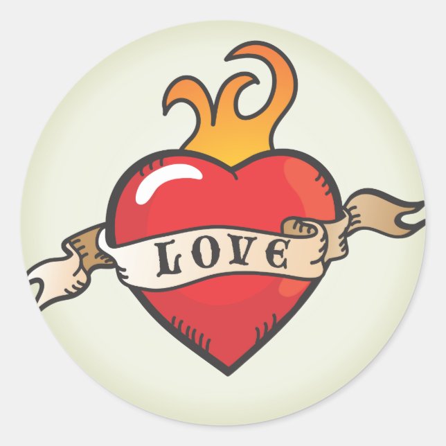 Adesivo Tattoo Flaming Love Heart Sticker (Frente)