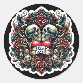 Adesivo Tatuagem de Coração Esqueleto de Amor Verdadeiro C