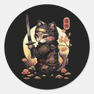 Adesivo Tatuagem de Gato de Samurai Japonês, Gato de Kawai
