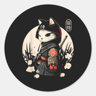 Adesivo Tatuagem de Gato Samurai Japonês, Kawaii Ninja Cat