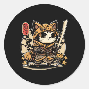 Adesivo Tatuagem de Gato Samurai Japonês, Kawaii Ninja Cat