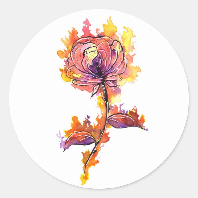 Adesivo Tatuagem de Rosa em Chamas (Frente)