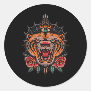 Adesivo Tatuagem de Tigre Tradicional Americano