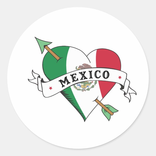 Adesivo Tatuagem Heart and Arrow with mexicano Flag (Frente)