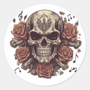 Adesivo tatuagem rock and roll-themed com crânio