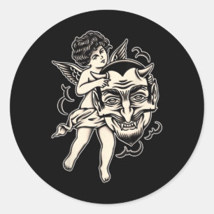 Adesivo Tatuagem Tradicional De Cherub E Satã