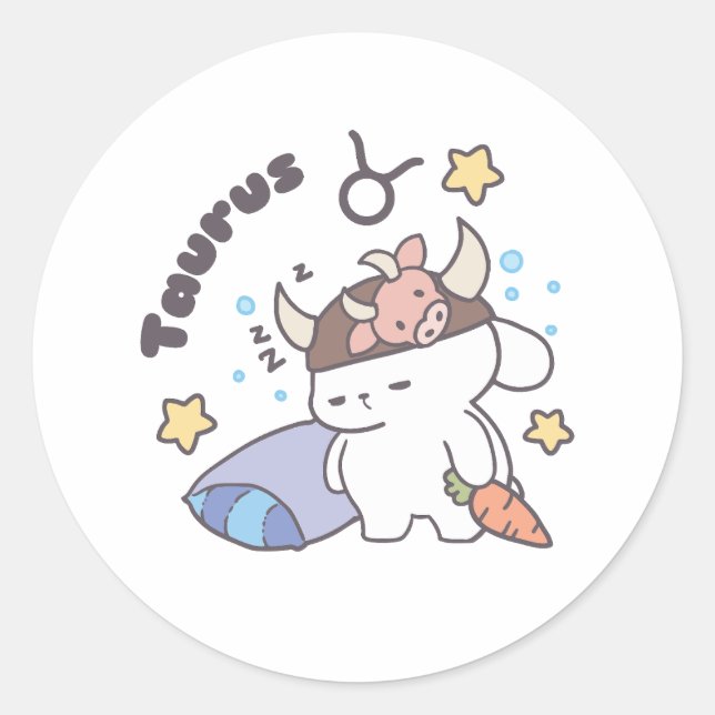 Adesivo Taurus Zodiac Dreamer - Cute Sleepy Bunny (Frente)