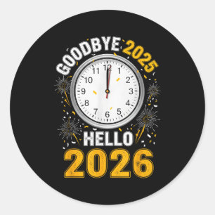 Adesivo Tchau 2025 Olá 2026 Camiseta Com Relógio Ano Novo
