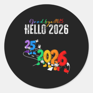 Adesivo Tchau 2025 Olá 2026 Desenho Animado Divertido Ano