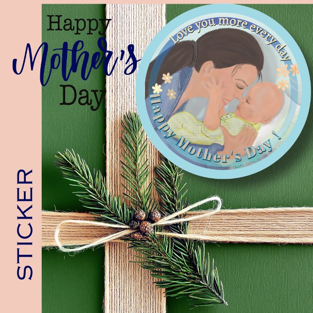 Adesivo Te amo mais Dia de as mães (Love you more Mother's Day Classic Round Sticker)