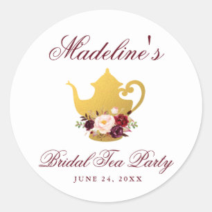 Adesivo Tea Party - Chá de panela Floral Pequeno Borgonha