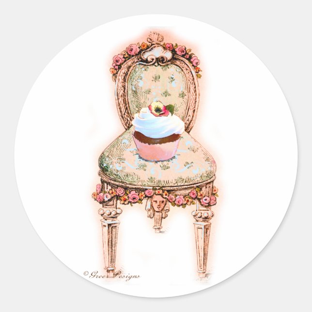 Adesivo Tea Party Cupcake vitoriano francês Design (Frente)