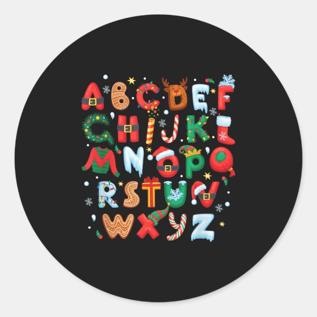 Adesivo Teacher Christmas Alphabet Back To School Holiday  (Frente)