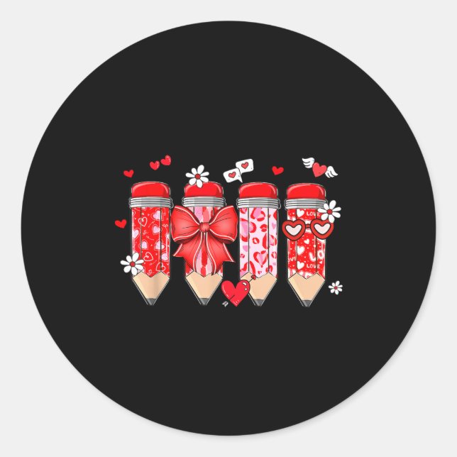 Adesivo Teacher Valentine Coquette Bow Pencil Teacher Vale (Frente)