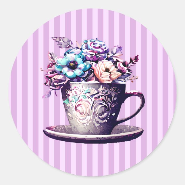 Adesivo Teacup bonito com Flores (Frente)