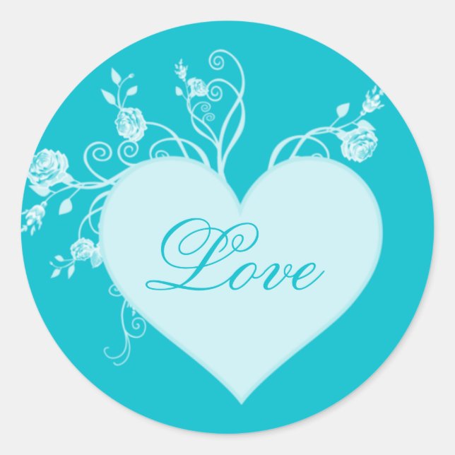Adesivo Teal Aqua Heart e Rosas Love Stickers (Frente)