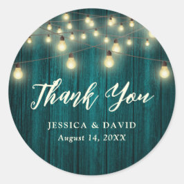 Adesivo Teal Barn Wood String Lights Casamento Obrigado