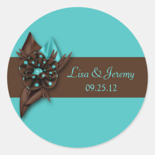 Adesivo Teal Blue and Brown Save The Date Sticker