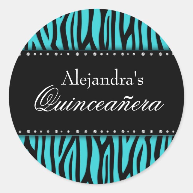 Adesivo Teal Blue Zebra Diamantes Quinceanera (Frente)