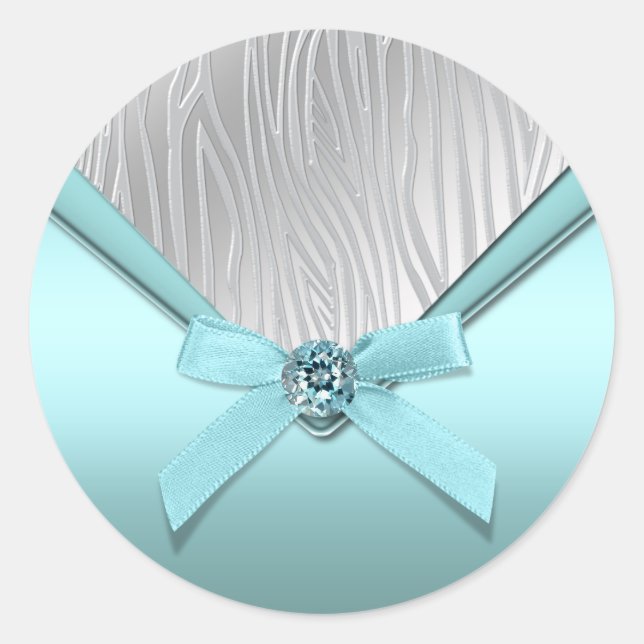 Adesivo Teal Blue Zebra Party Favor Stickers (Frente)