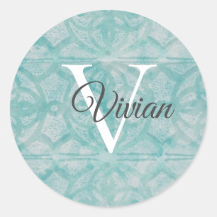 Adesivo Teal Com Nome Monograma Branco