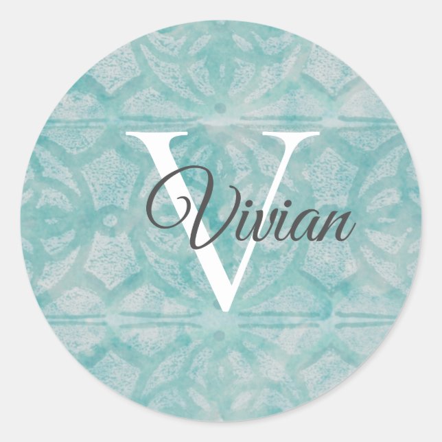 Adesivo Teal Com Nome Monograma Branco (Frente)