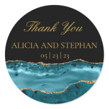 Teal Dourado Agate Weding Favor Obrigado