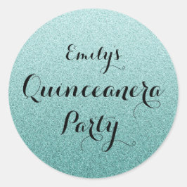 Adesivo Teal Faux Glitter Ombre Quinceanera Sticker