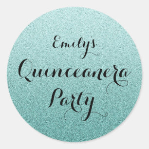 Adesivo Teal Faux Glitter Ombre Quinceanera Sticker