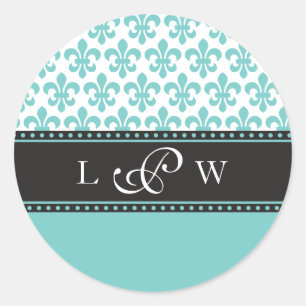 Adesivo Teal Fleur de lis Wedding Monograma Sticker