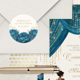 Adesivo Teal Floral Elegante Quinceanera