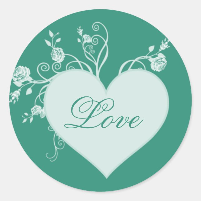 Adesivo Teal Green Heart e Rosas Love Stickers (Frente)