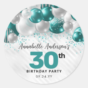 Adesivo Teal Green Silver Balloon Glitter Favor Aniversári