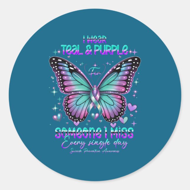 Adesivo Teal N Purple Butterfly Suicide Prevention Awarene (Frente)
