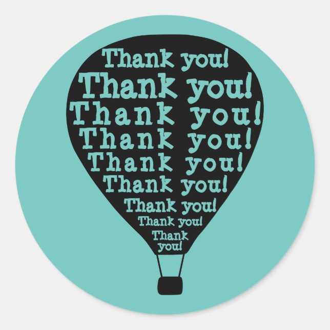 Adesivo Teal Obrigado Palavra Art Hot Air Balloon (Frente)