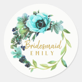 Adesivo Teal Peony Wreath Bridesmaid Nome ID456