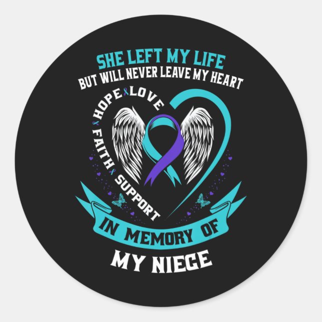 Adesivo Teal Purple Awarement Ribbon Niece Memoria (Frente)