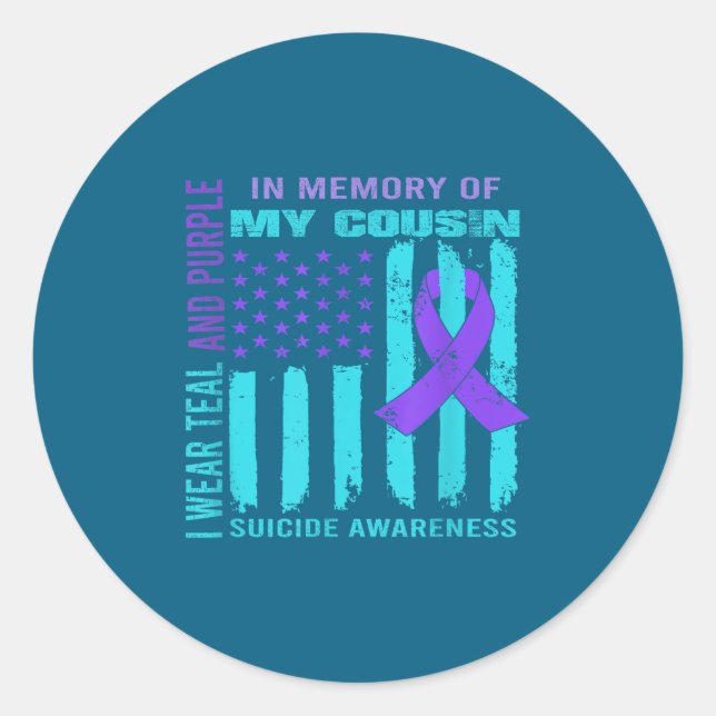 Adesivo Teal Purple Ribbon Suicide Awareness Flag Cousin B (Frente)