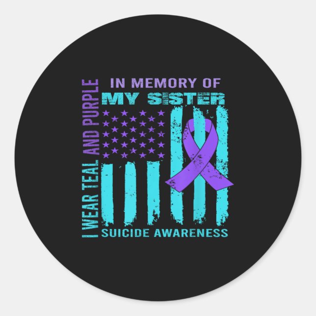 Adesivo Teal Purple Ribbon Suicide Awareness Flag Sister B (Frente)