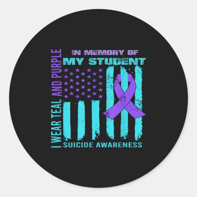 Adesivo Teal Purple Ribbon Suicide Awareness Flag Student  (Frente)