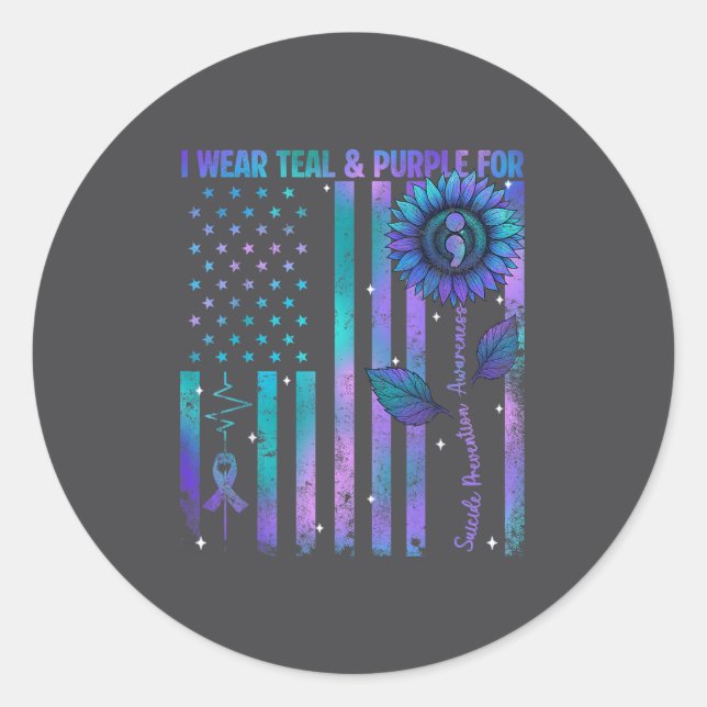 Adesivo Teal Purple Us Usa Flag Suicide Prevention Awarene (Frente)